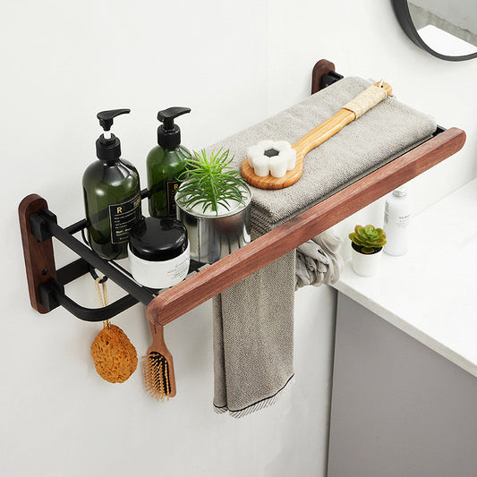 Walnut Black Series Wood Bathroom Shelf Towel Rack Without Holes