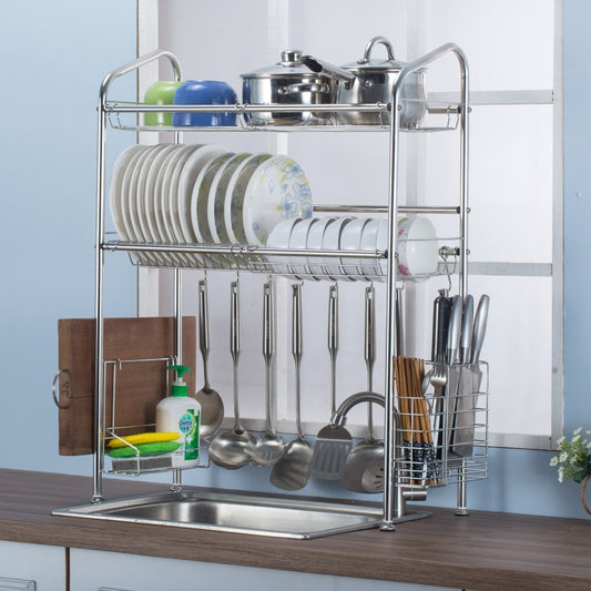 Double Layer Stainless Steel Over the Sink Dish Rack