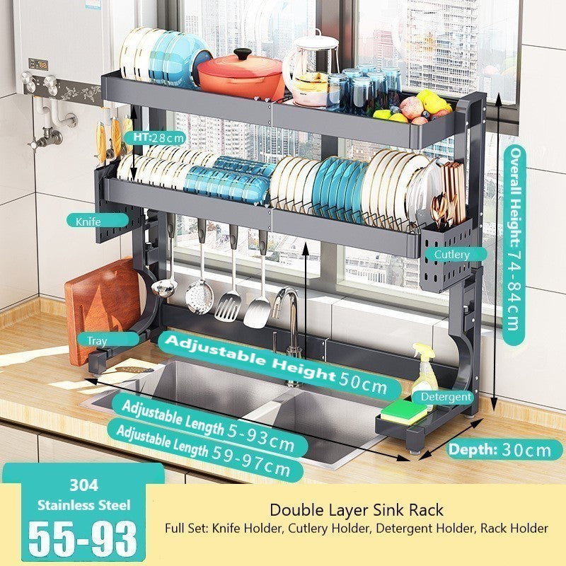 Loyalfire Over Sink Dish Drying Rack, 3 Tier Adjustable Length