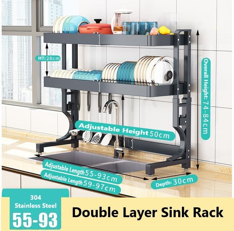 Over Sink Dish Drying Rack Boosiny 2-Tier Adjustable Height & Length Dish  Rack