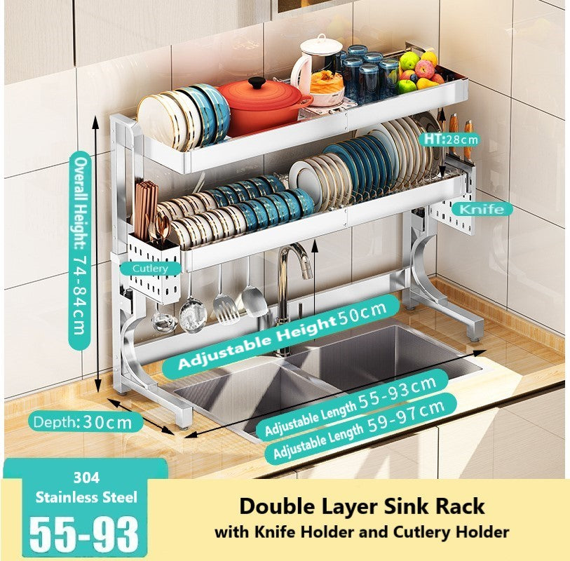 Sink Dish Drying Rack Adjustable 304 Stainless Steel Metal